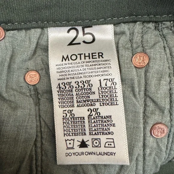 Mother Looker Ankle Fray Skinny Just For Kicks Emerald Green Denim Jeans Size 25 - Picture 13 of 16